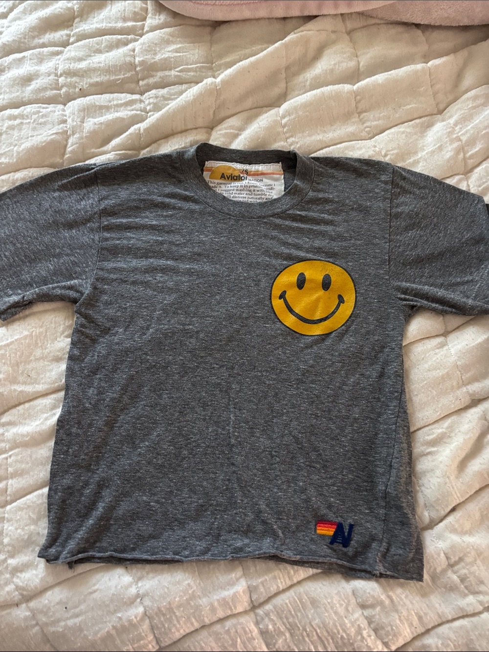 Aviator Nation Kids Gray Tee with Yellow Smiley